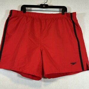 Speedo Mens Swim Trunks Red Black Stripe Mesh Lined Board Shorts XL